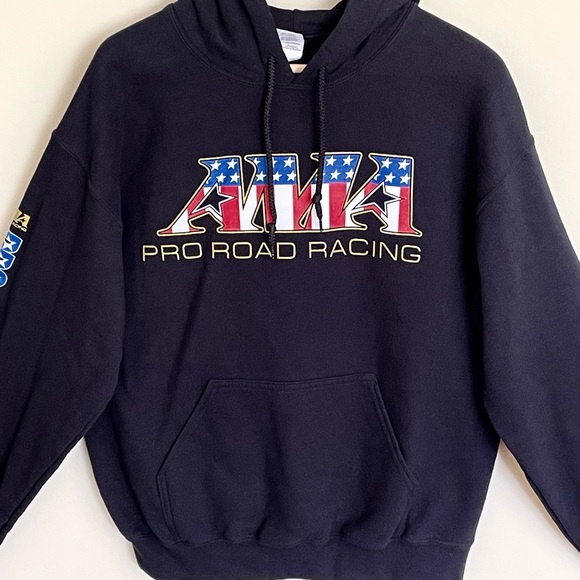 Vintage Y2K AMA Pro Road Racing Motorcycle Heavyweight Black Hoodie Adult Medium - Picture 3 of 10